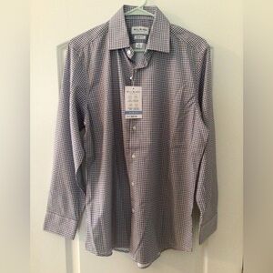 Bill Blass Men's Brown and White and Light Blue Check Dress Shirt